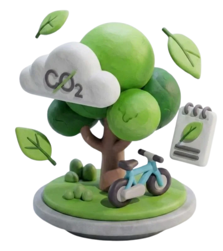 Arbre, nuage de CO₂ réduit et reporting de mobilité douce